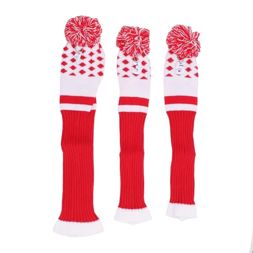Couvre-club de golf tricoté Elemy set de 3 pièces rouge taille 1 3 5 avec pompon