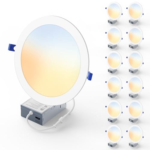 Veriligt 12 Pack 8 Inch LED Recessed Light Dimmable Damp Rated 5CCT Selectable 18W 1600LM 120V Silm Canless Wafer Ceiling Light ETL&FCC