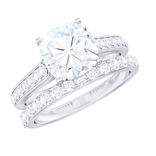 8 MM Moissanite Solitaire Bridal Ring Set with Matching Band, D-VS1 Quality