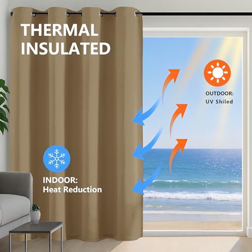 Image of Simplebrand Taupe Extra Long 10ft Curtains for Patio 120 Inches Long 2 Panels Set, Room Darkening Light Blocking Solid Thermal Insulated Energy Saving Grommet Noise Reducing Curtains, 50 Wx120 L