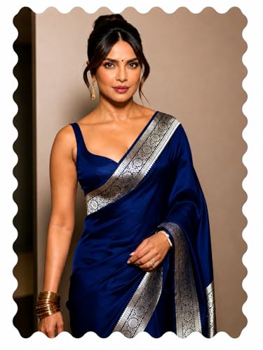Image of Women's Glory Womens Satin Saree with Silver Woven Border | Elegant Plain Glossy Silk Saree for Party, Wedding, Reception & Festive Style with Unstitched Blouse Piece