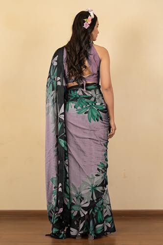 Image of MIRCHI FASHION Women Saree | Chiffon Rhinestone Embellished Floral Printed Office Sari with Blouse