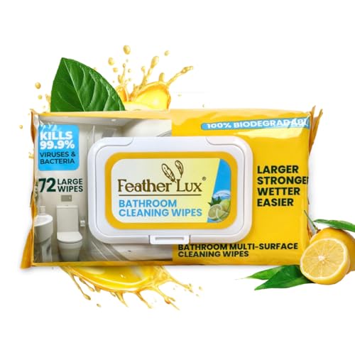 Cleaning Bathroom Wet Wipes 72 Pack, Lemon Scent – Multi-Surface Antibacterial Wipes Kill 99.99% Bacteria, Eco-Friendly, Biodegradable Formula, Gentle on Skin for Fast Daily Germ Protection