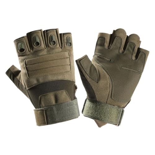 BESTonZON Guantes Tácticos de Dedo Corto para Ciclismo y Deportes al Aire Libre, Antideslizantes, Transpirables, Tamaño XL, Color Verde Militar, Ideales para Moto, Senderismo y Camping