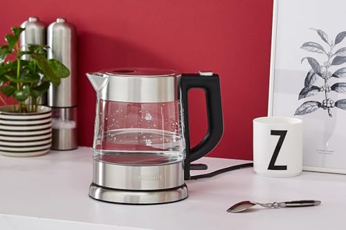 SEVERIN Bouilloire en verre, bouilloire puissante et compacte au design de haute qualité, bouilloire électrique avec filtre à chaux, acier inoxydable/noir, WK 3468