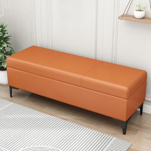 Descalzadora con Almacenaje, Banco Entrada Recibidor con Asiento, Banco Zapatero Moderno para Sala de Estar, Dormitorio, Pie de Cama(Orange,160CM)