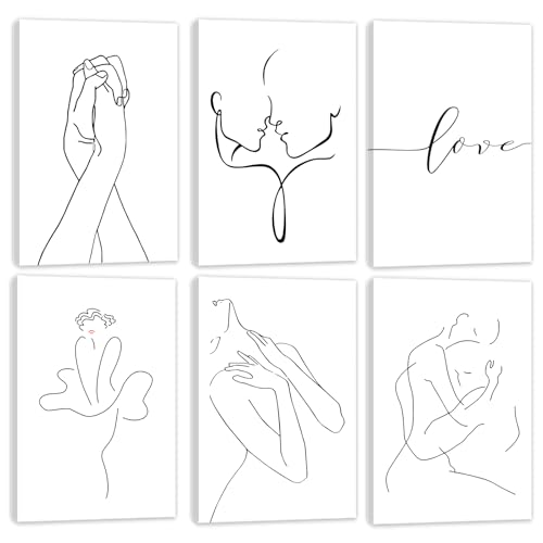 HoozGee Minimalist Line Wall Art Prints with Built-in Wooden Frame