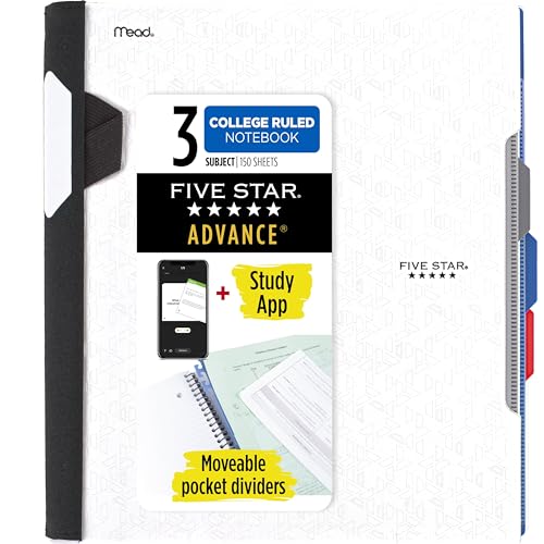 Five Star Advance Spiral Notebook + Study App, 3 Subject, College Ruled Paper, 8-1/2
