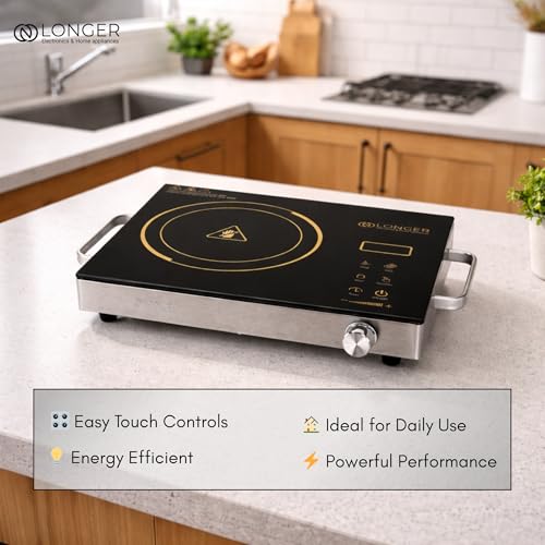 Image of LONGER 2500W Infrared Cooktop with Grill Rack - Dual Control (Touch + Knob), Crystal Glass Hot Plate, Digital Display, 240V Portable Electric Stove, Universal Cookware Compatible