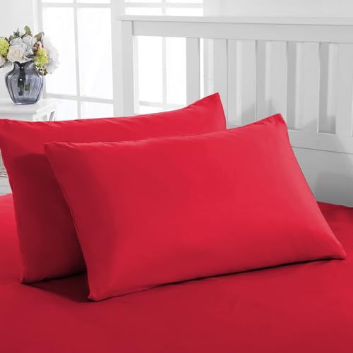 PRIME LINENS Pillow Cases 2 Pack Standard Size Microfibre Pillow Cover with Envelop Closure Wrinkle Fade Resistant Pillowcases Machine Washable (Red, 50 x 75 Cm | Pack of 2)