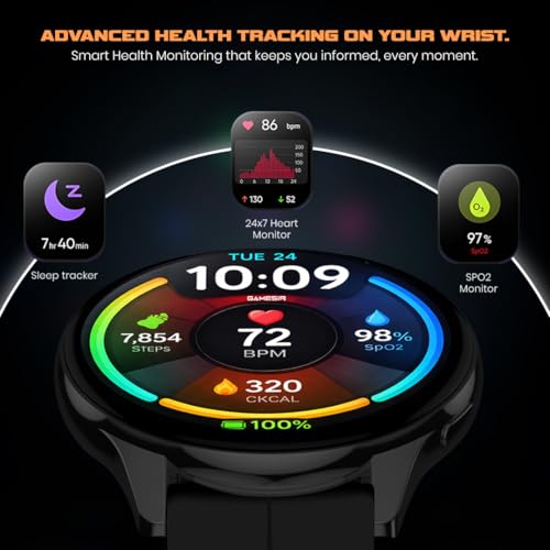 Image of GameSir Evo Vista Smartwatch, 1.39 inch HD Round Display, Bluetooth Calling, Heart Rate & SPO₂, 100+ Sports Modes, IP67, Long Battery Life for Men & Women (Magnatic Black)