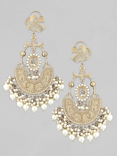 Image of Rubans Chandbali Earrings Kundan Pearl Beads Traditional Wedding Jewellery for Women & Girls