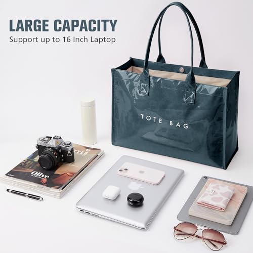 Image of KALIDI PVC Tote Bag Women's Kraft Paper Work Handbags Purses with Top Handle