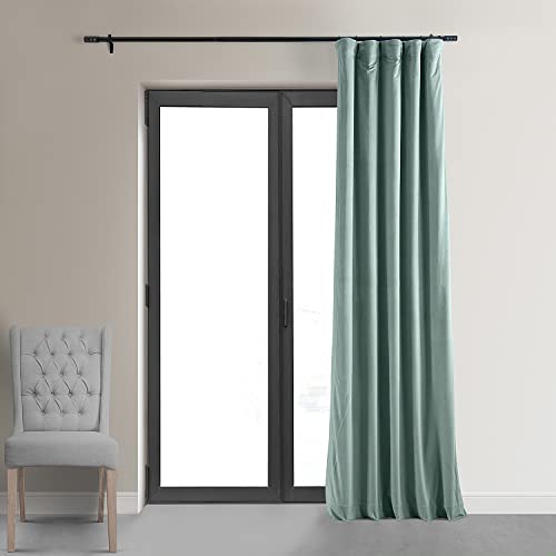 HPD Half Price Drapes Signature Velvet Thermal Blackout Curtains for Living Room 96 Inch Long (1 Panel) Rod Pocket Insulated Blackout Curtains for Bedroom Window Curtains, 50W x 96L, Skylark Blue