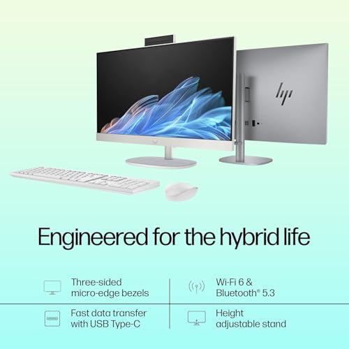 Image of HP All-in-One, Intel Core Ultra 5 125U (16GB DDR5,1TB SSD) IPS, 300 nits, Anti-Glare, 27inch(68.6cm) FHD, Win11, M365, Office24, Shell White, 6.72kg, FHD IR tilt Camera w /Privacy shuttter, 27-cr1027in