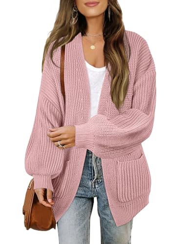 MEROKEETY Women's 2025 Open Front Chunky Cardigans Lantern Long Sleeve