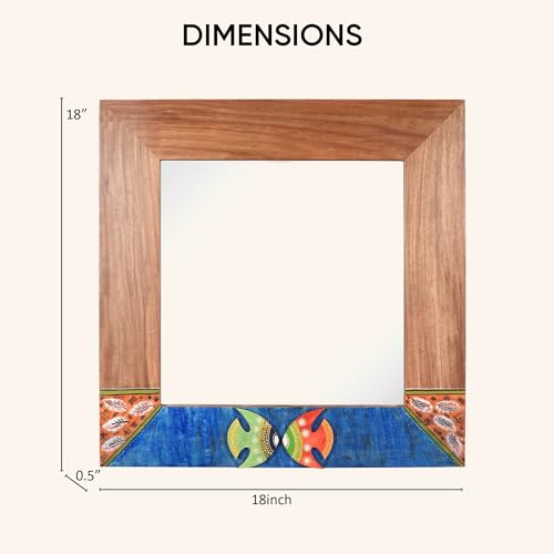 Image of AAKRITI ART CREATIONS Nemo Rosewood Mirror with Fish Motifs (18x18)