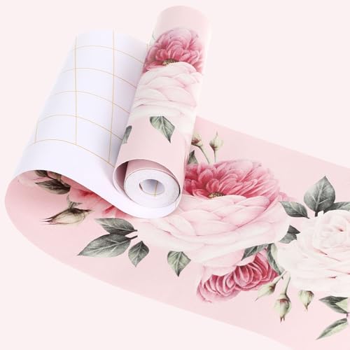 Gadpiparty 3 Meter Tapetenbordüre Zum Abziehen Und Aufkleben Rosa Rose 3D-Dekorative Blumenleiste Wasserdichte Tapetenbordüre WandbordüRe Selbstklebend Mit Blumenmuster Für Wandverkleidung Küche Badez