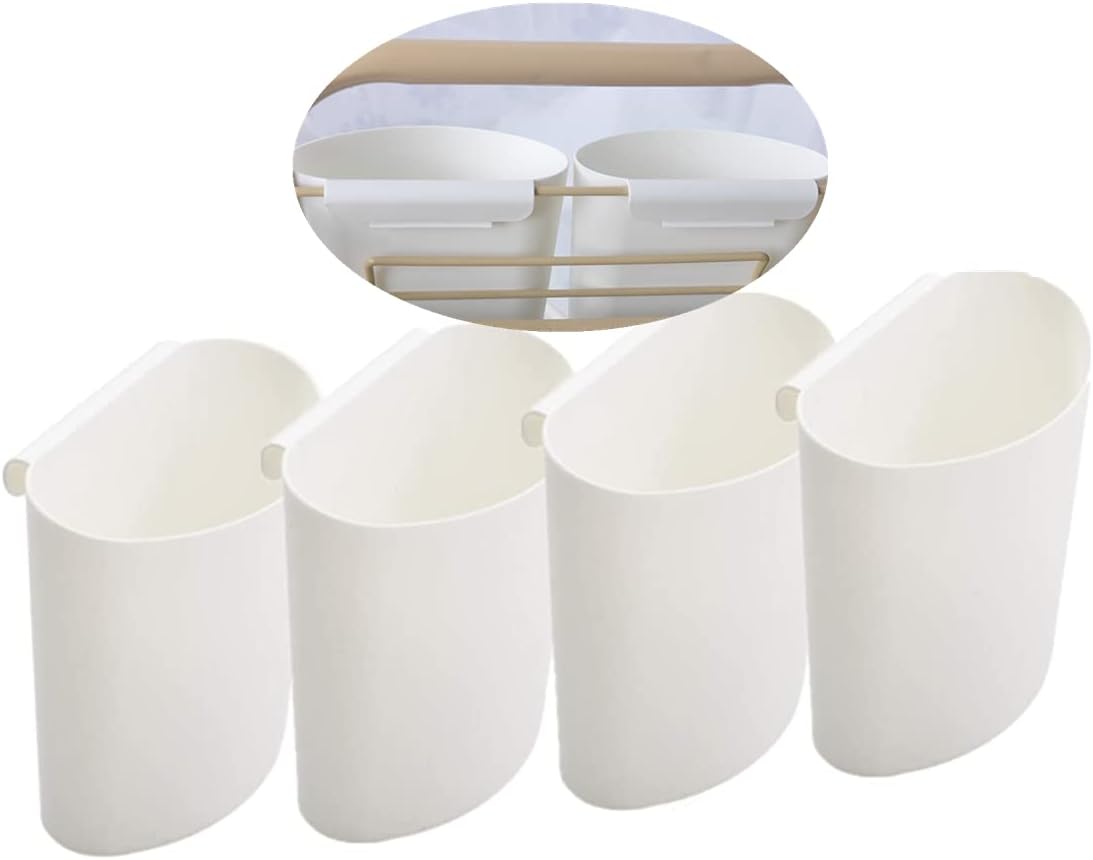 Rikyo 4Pcs Hanging Cup Holder,Rolling Cart Accessories,Plant Containers,Hanging Flower Pots,Space Saver,Storage Bucket,Pencil Holder,Make Up Pencil Holder Office,Kitchen Wall Organizer Decor (White)