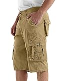 Rejork Cargo Shorts for Men Casual 3/4 Capri Pants with Pockets Long Below Knee Length Loose Fit Hiking Work 42 Khaki