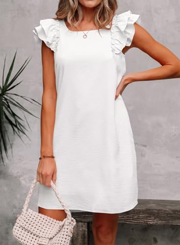 Image of Falechay Womens Summer Dresses Bow Tie Back Sundresses for Women Ruffle Short Sleeve Dress Casual Cute Sundress with Pockets