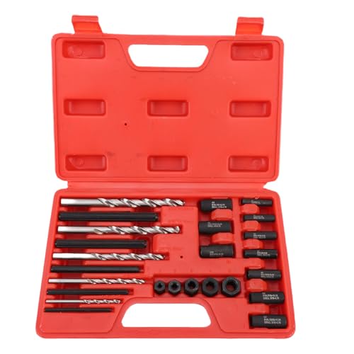 Nosqew Juego de 25 extractores de tornillos con caja de almacenamiento de acero molibdeno de alta dureza con brocas para mantenimiento de bloqueo de rueda