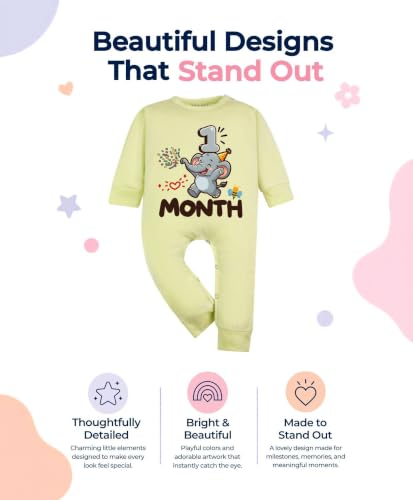 Image of ARVESA 1 Month Baby Milestone Jumpsuit for Baby Boy and Baby Girl Cotton 0-12 Months Design No 1793-1 Month
