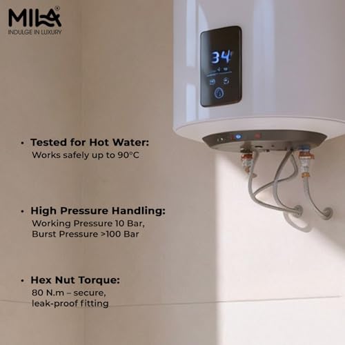 Image of MILA German-Standard Geyser Connection Hose Pipe SS-304 24 inch - Pack of 2 | Stainless Steel Bathroom & Kitchen Accessory | Corrosion Resistant, Flexible & Hot Water Tested | 3-Year Warranty