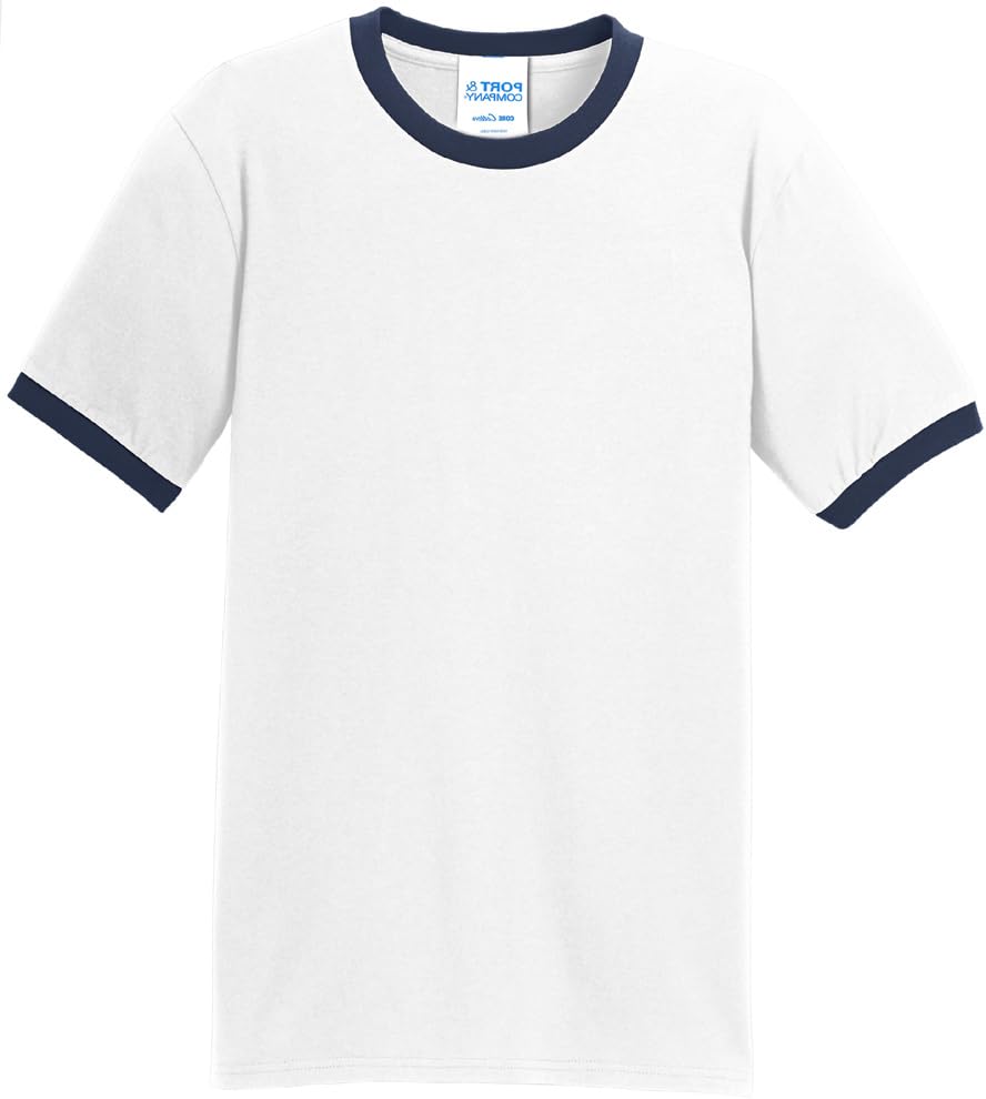 Men's Extra Soft Classic Cotton Ringer Tee Shirt - White/Navy