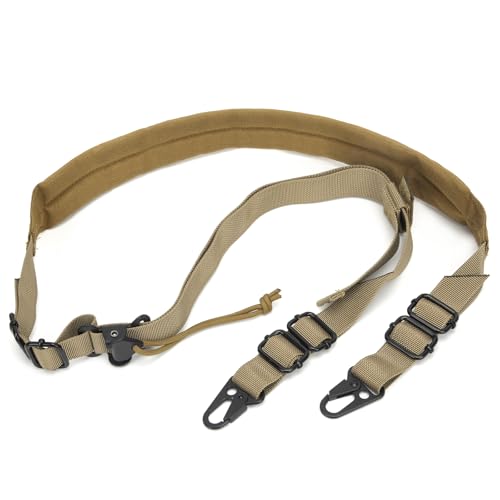 WarBull Padded 2 Point Rifle Sling, Tactical Gun Sling with HK Hook, for Rifle, Shotgun, and Crossbow, Padded Sling for Hunting Shooting and Hiking Camping Climbing with Keychain Gift (Coyote Brown)