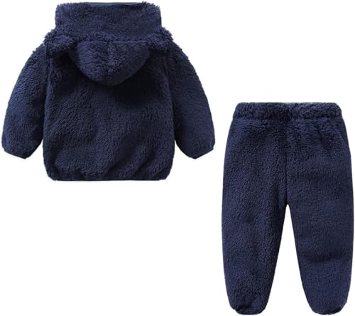Image of Baby Teddy Bear Ear Soft Flannel Long Sleeve Hoodie & Leggings Unisex All Season Clothing Set For Baby Boys And Baby Girls