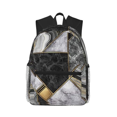 Mochila básica para laptop con diseño de mármol negro y estampado dorado elegante
