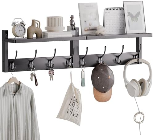 Amazon.com: STELLSTAR Coat Rack with Shelf, 2 Pack Bamboo Wall-Mounted ...
