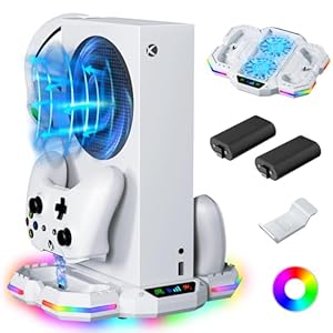 Cooling Stand & Charging Station for Xbox Series S with 13 RGB LED Light Modes – ZAONOOL Dual Controller Charger Dock & Cooler Fan with 2 Batteries and Headphone Holder for Xbox Series S Accessories