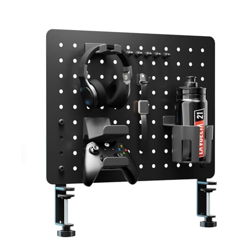 HUMANEX Pegboard Combination Kit, 42x32cm Gaming Desk Pegboard with Headset Cup Holder, Pins, Hooks, Portrait & Landscape Compatible Peg Board for Office & Home Desktop Organizer