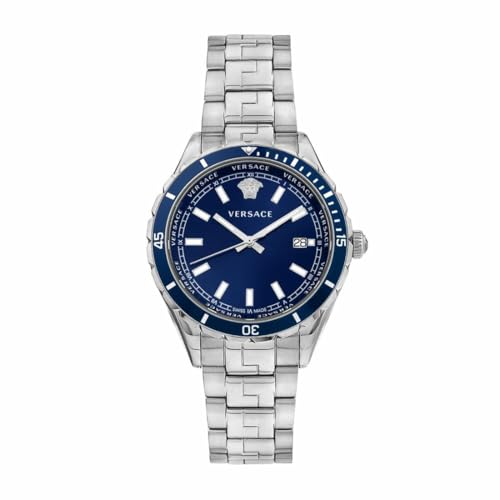 Versace - VE3A00922 Men's Quartz Wrist Watch with Grey Stainless Steel Bracelet and Case with Blue Dial Analogue Display