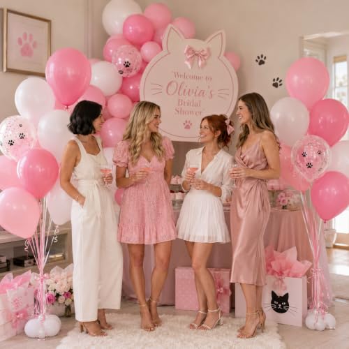 Image of Pink and White Balloons, Pack of 60PCS Dusty Light Pastel Pink White Bow Balloon, Baby Pink Latex Balloon for Girls Women Kitty Birthday Wedding Bridal Baby Shower Cat Theme Party Decorations Supplies