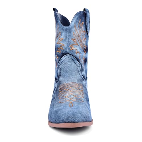 Bandkos Cowboy Boots for Women Ankle Cowgirl Booties Wide Mid Calf Pointed Toe Western Boots Short Chunky Classic Booties3