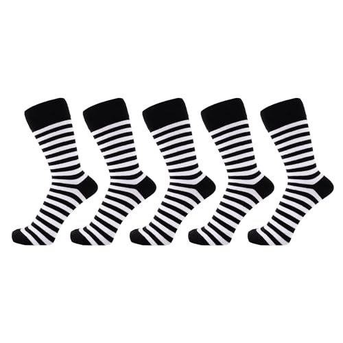 ZAKIRA Finest Combed Cotton Striped Dress Socks for Men, Women - 5 Pack
