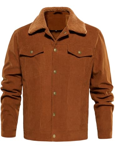 FANARCHER Men's Corduroy Jackets Sherpa Lined Fleece Trucker Work Jacket Cotton Turn-Down Collar Coats Winter Warm Outwear2