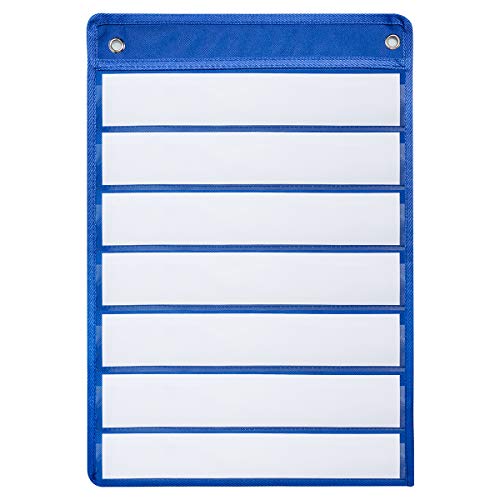 WIWAPLEX Magnetic Pocket Chart and 20 Dry Erase Cards for Standards,Daily Schedule,Activities,Classroom, School, Office or Home Use (Blue)