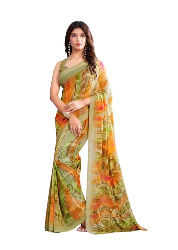 Image of Jaanvi fashion Women's Georgette Saree with Unstitched Blouse Piece