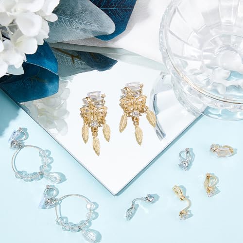SOFPLATE 1 Box 32Pcs Gold Earring Converter Silver Earrings Clip Back Brass Non Pierced Triangle Earring Component with Crystal Rhinestone and Pads Clip on Earring Findings for jewellery Making Suppli - Image 4