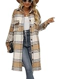 Peaceglad Chaqueta de manga larga a cuadros con botones y solapa para mujer, S