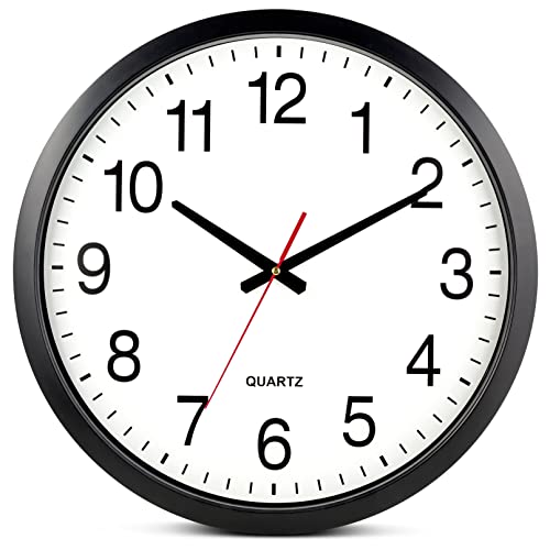 Bernhard Products Black Wall Clock Silent Non Ticking – XL 18 Inch Quality Quartz Battery Operated Round Easy to Read Home/Office/Classroom/School Clock
