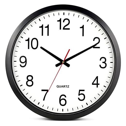 Bernhard Products Black Wall Clock Silent Non Ticking - XL 18 Inch Quality Quartz Battery Operated Round Easy to Read Home/Office/Classroom/School Clock
