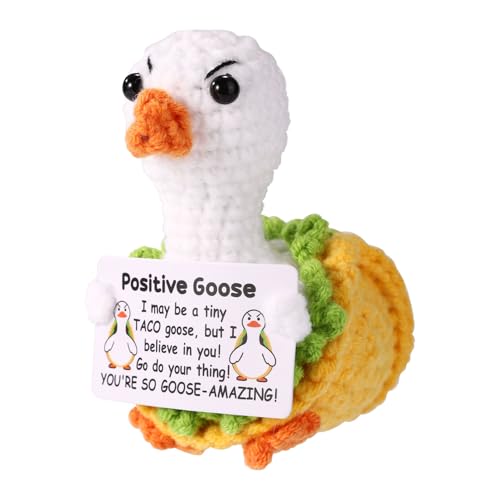 TOYMIS Ganso positivo, 9 cm apoio emocional saco de ganso boneco de malha bonito feito à mão animais positivos presente inspirador para aniversário Natal decoração festas
