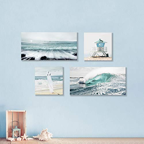 Artistic Path Beach Canvas Wall Art Print: Shoreline Guard & Surfboard Picture Graphic Art Painting For Wall Decor (Overall 36" W X 24" H,Multi-Sized) #TOP2