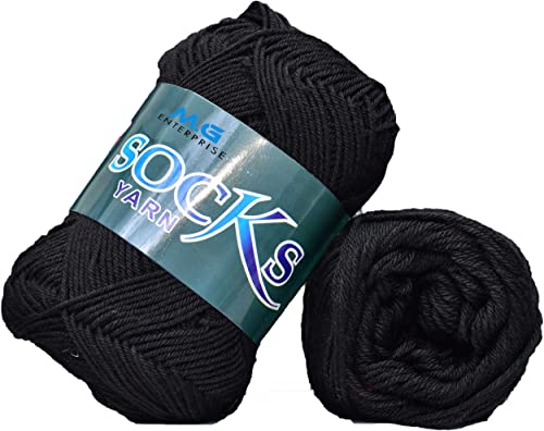 Image of M.G ENTERPRISE Premium Socks high Strength Nylon Yarn Suitable for Socks, Accessories, and Home Decor. 200 gm Black, Suitable for Both Crocheting & Knitting. BX