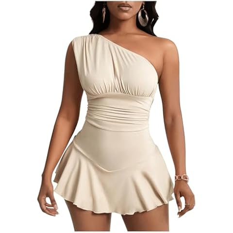 WDIRARA One Shoulder Ruffle Romper Cover